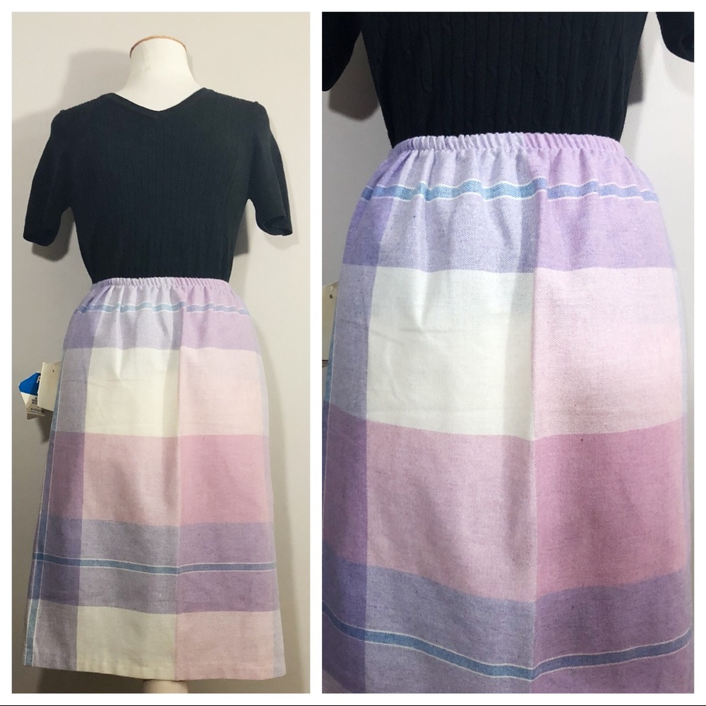 Purple, Pink, Cream and Blue Plaid Wool Skirt